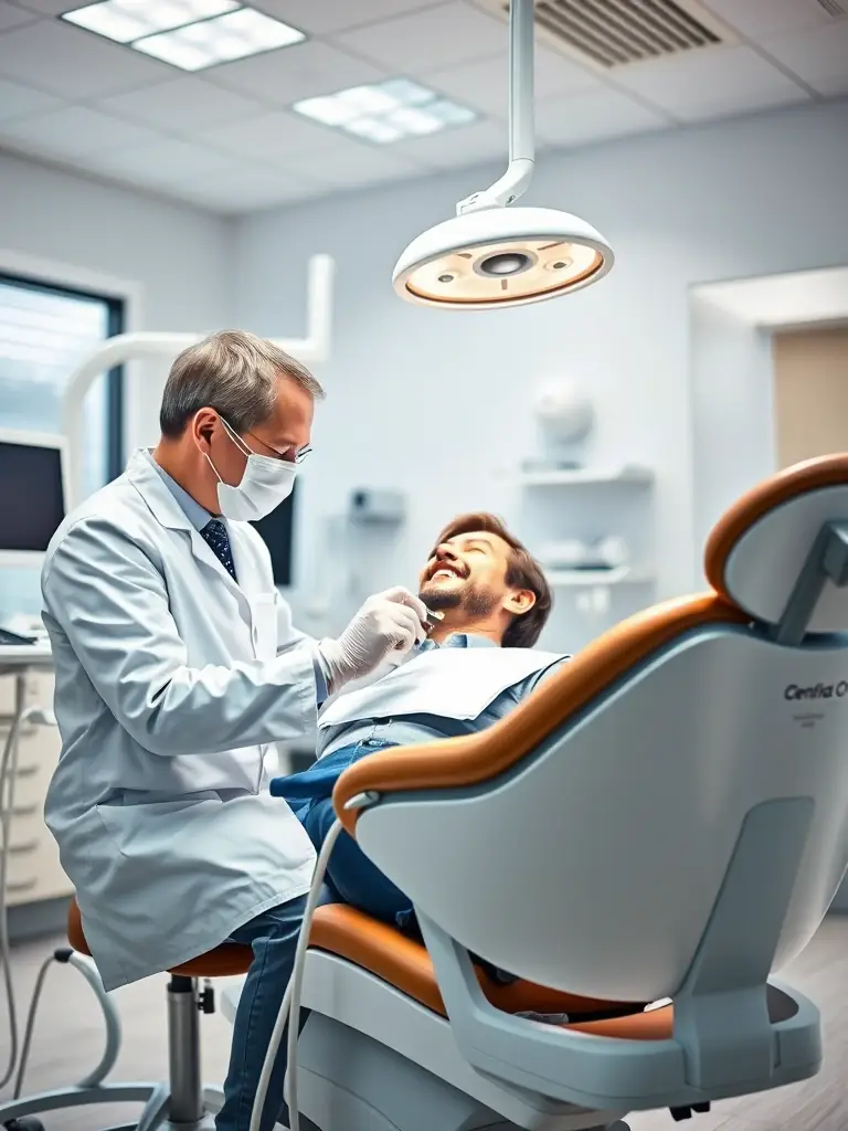 A dentist performing a routine check-up on a patient, showcasing the dental care services offered at Ferdows Medical Center.