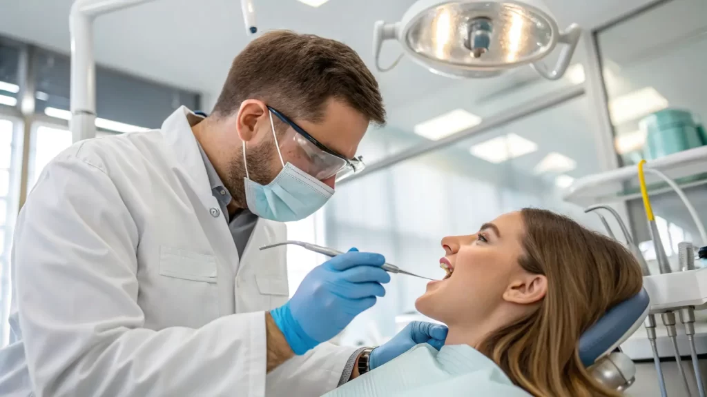 Dentist giving treatment to the patient