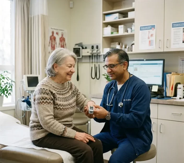 Dentist consulting with patient at Ferdows Polyclinic