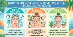Imagethat explain how to mprevent acne in humid wheather