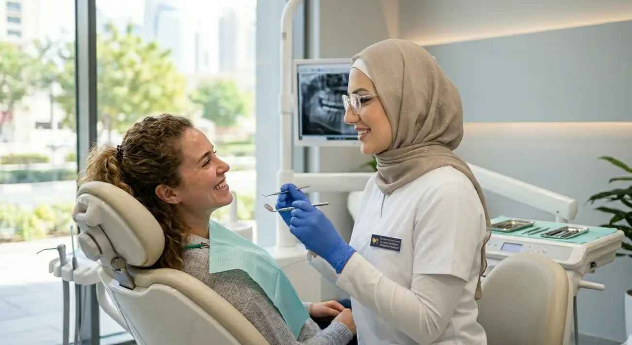 Doctor and patient in the middle of a dental procedure