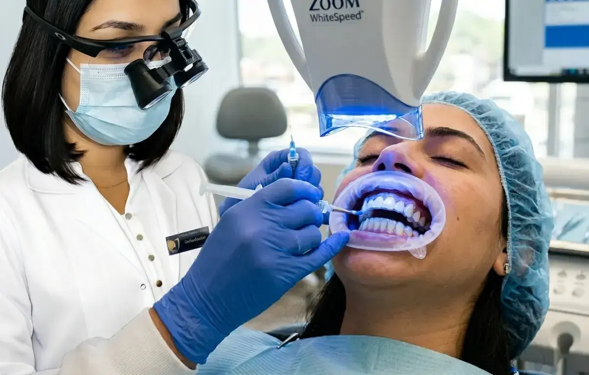 Dr. Rithika in middile of a procedure in Teeth Whitening